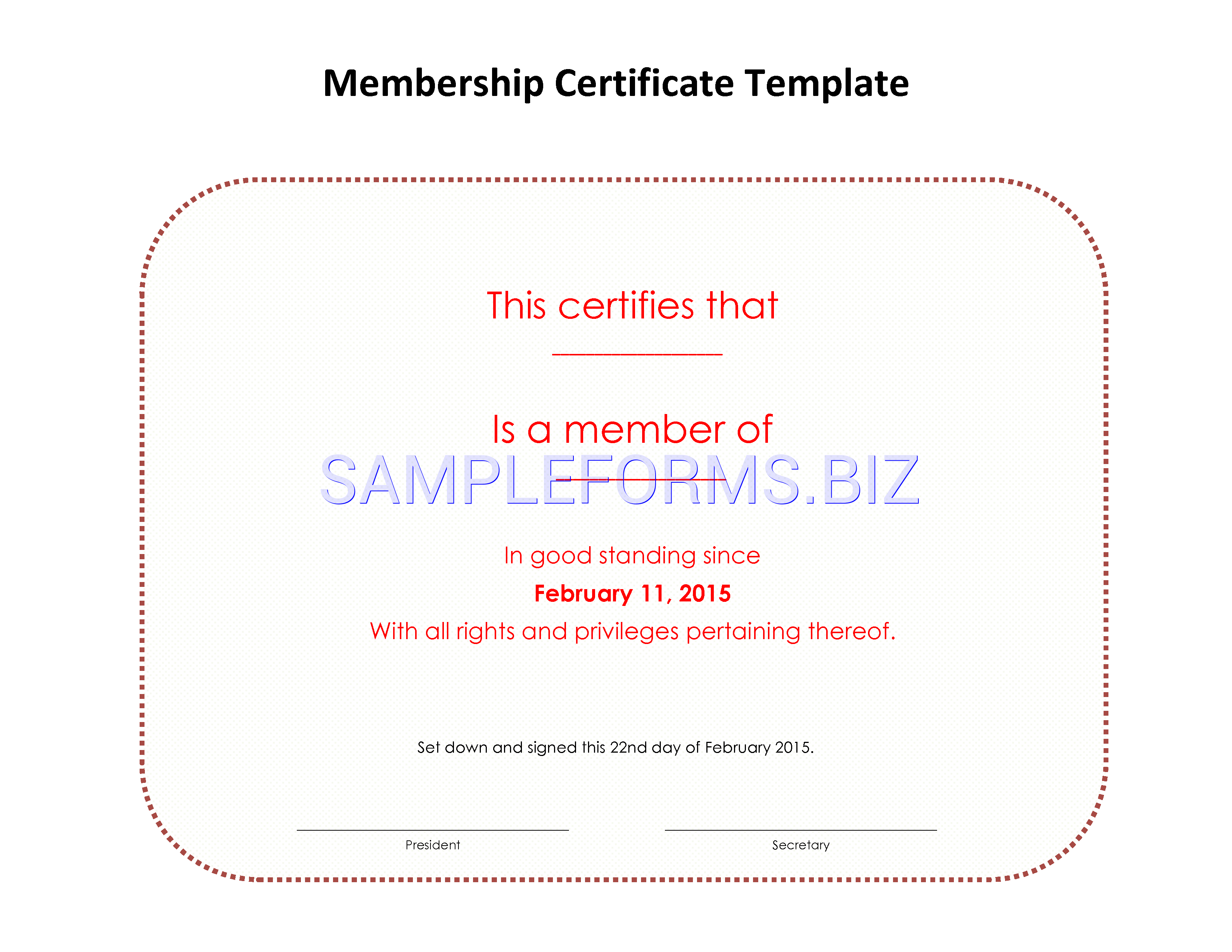 Preview free downloadable Membership Certificate 3 in PDF (page 1)